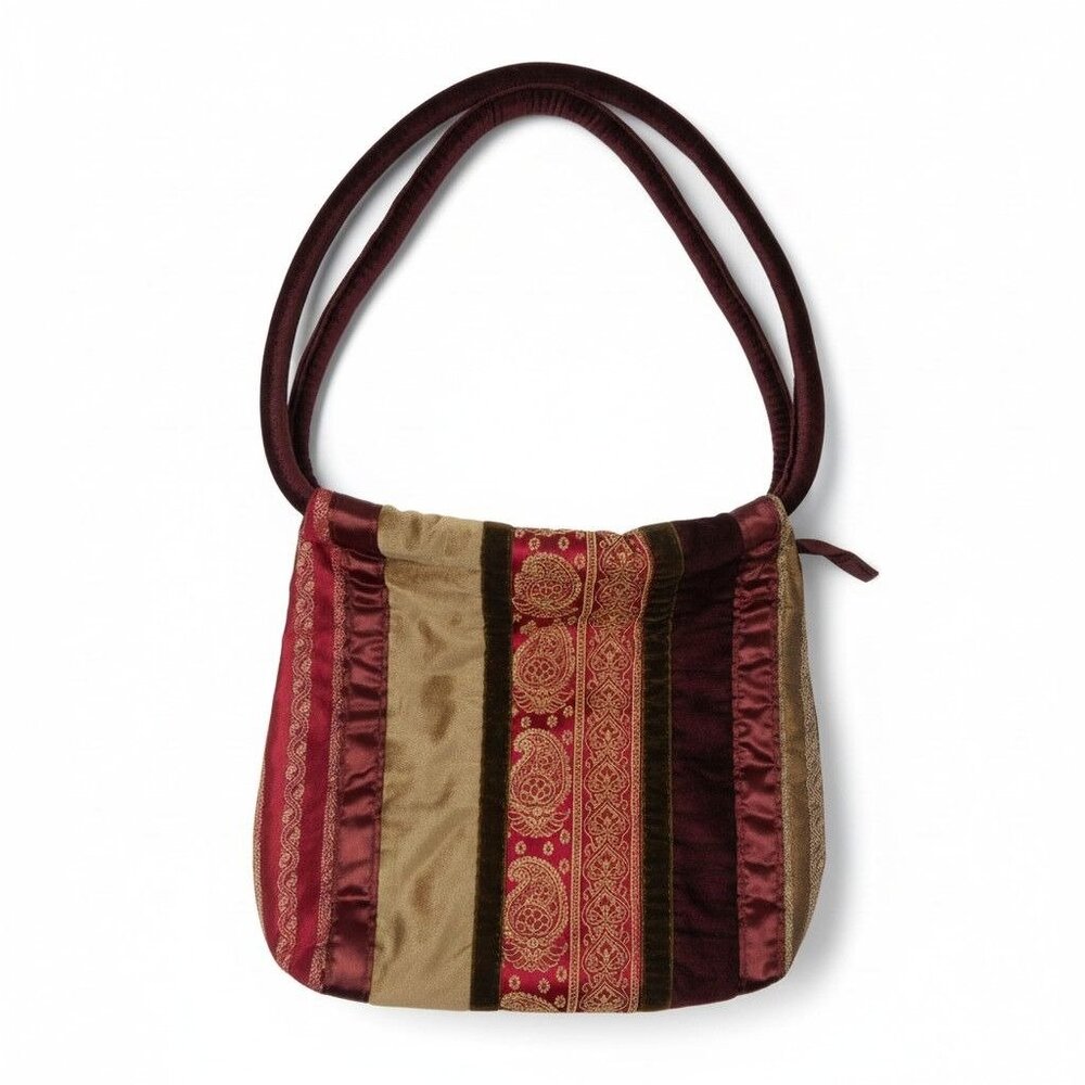 Vintage Paisley Velvet Satin Shoulder Bag - Boho Handbag - Excellent